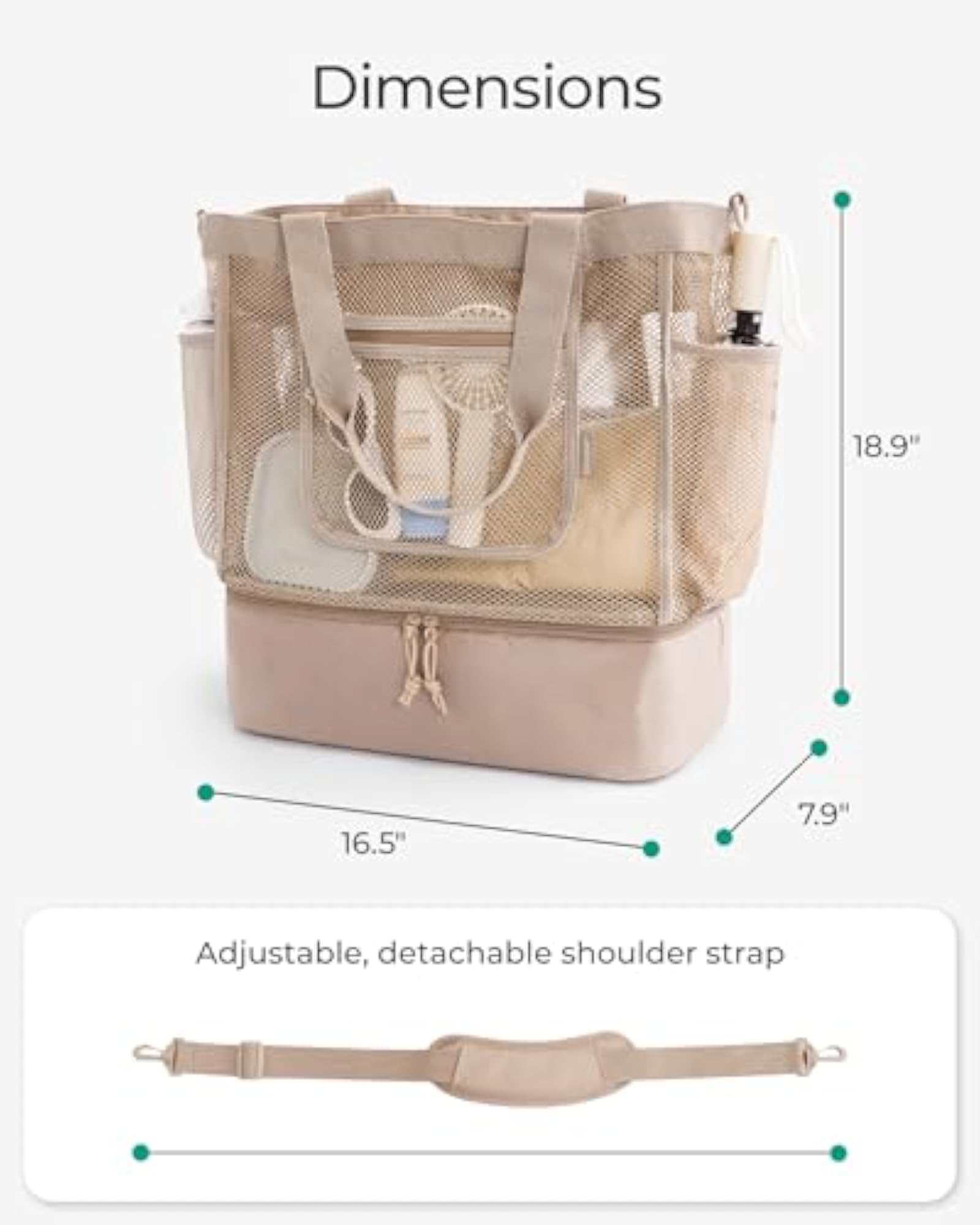 Women's Beach Mesh Tote Bag with Zipper, Sandproof Vacation Essential